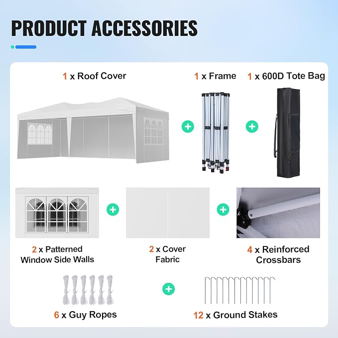 VEVOR Pop Up Canopy, 10 x 20 FT Instant Canopy Portable Gazebo - Image 7