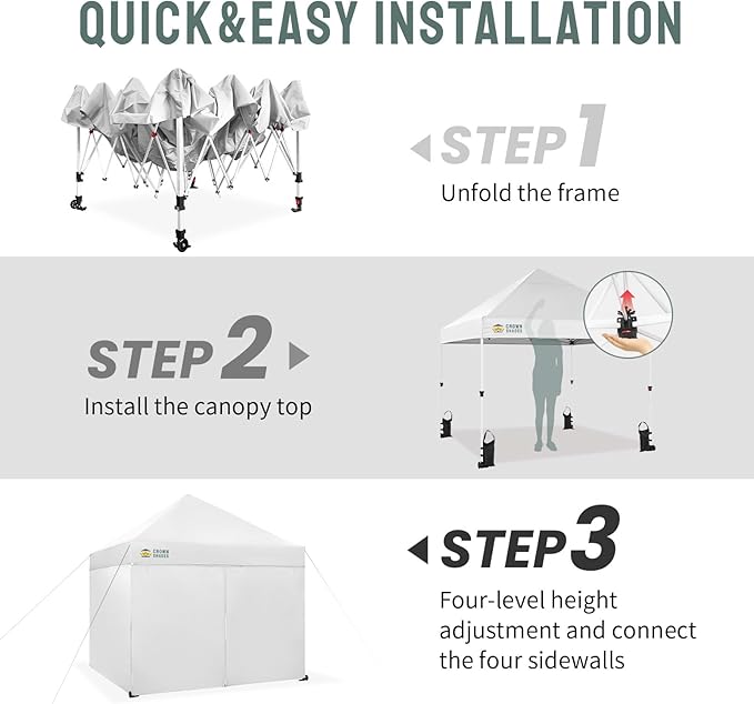 CROWN SHADES 10x10 Pop Up Canopy Tent Instant Commercial 1-Person Setup - Image 5