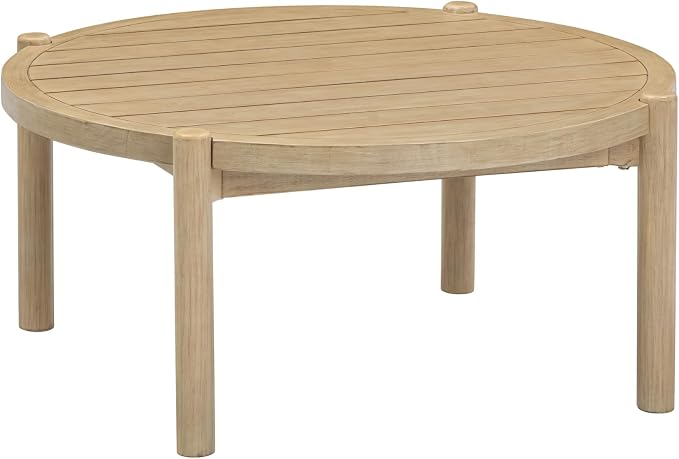 Nathan James Bora Round Outdoor Coffee Table, Farmhouse Wood Coffee Table - Image 7