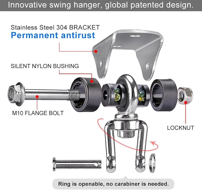 SELEWARE Anti-Squeaking Swing Hanger Stainless Steel Swing Set Hook Ceiling - Image 4