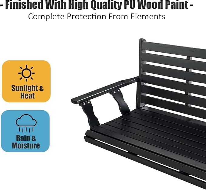 Wooden Porch Swing, Ergonomic Seat, Bench Swing - Image 6