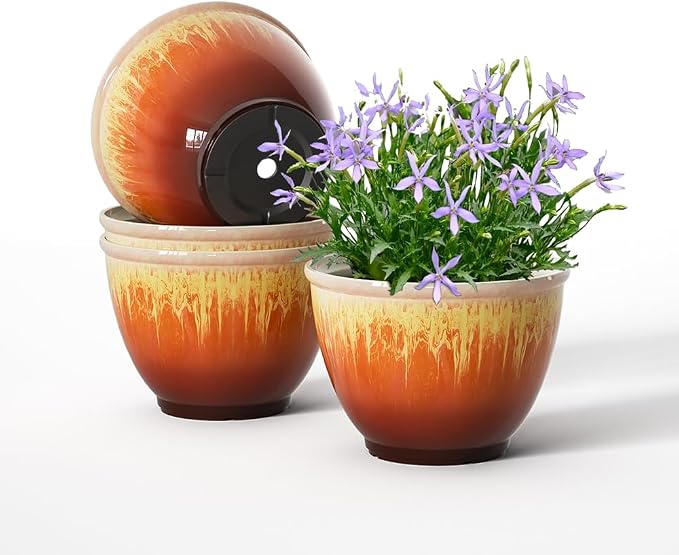 4 Pack Plastic Plant Pots Indoor by LesOasis