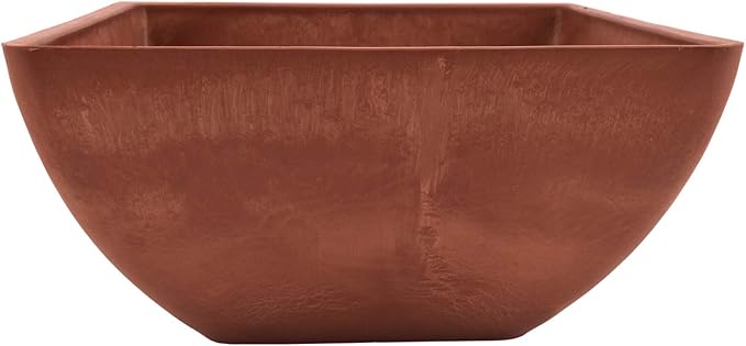 PSW Pot Collection 12x6 inch Plastic/Stone/Wood Composite Square Planter – No - Image 2