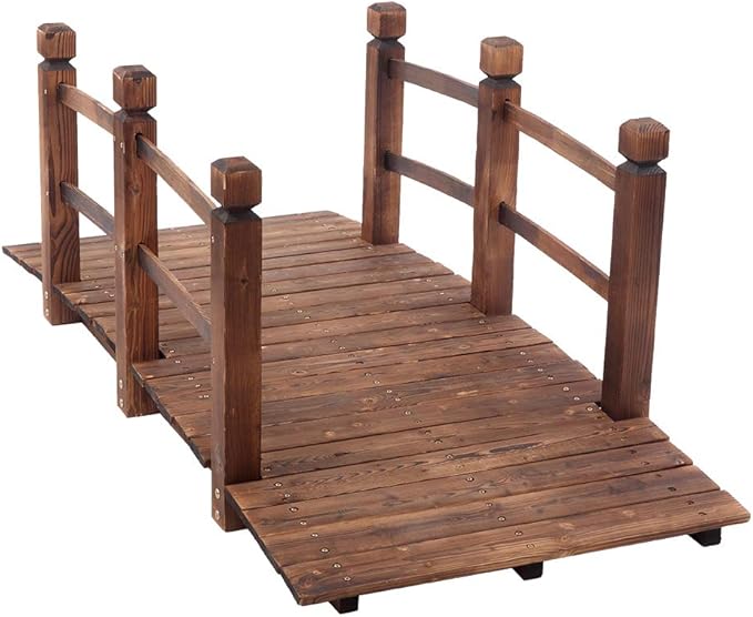 5FT Wooden Garden Bridge, Arch Footbridge Decorative Backyard Bridge Classic by Shyneer