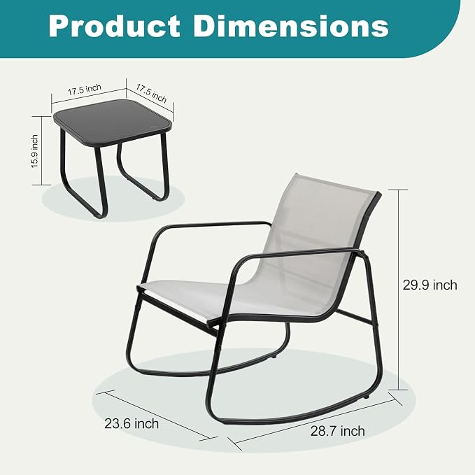 DUMOS 3 Piece Patio Rocking Furniture Set，Outdoor Patio Furniture Conversation - Image 6