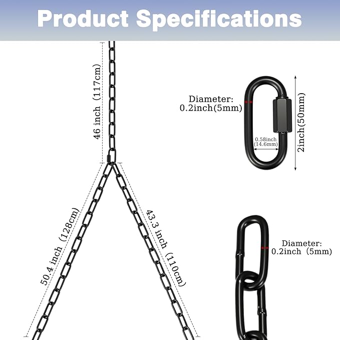 Heavy Duty Porch Swing Hanging Chain Kit 1500 Lbs Capacity, 6 Quick Links & 2 - Image 2