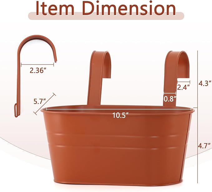 3 Pack Metal Railing Planters, 10.5" Oval Hanging Flower Pots - Image 2