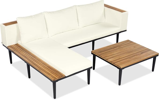 Acacia Wood Patio Furniture Set, Luxury Outdoor Conversation Sectional Sofa - Image 6