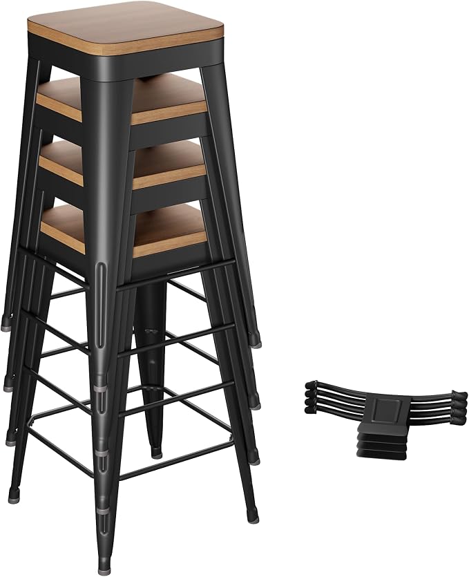 Bar Stools Set of 4 Metal Bar Stool Counter Height Bar Stools Black, Modern 24" - Image 5