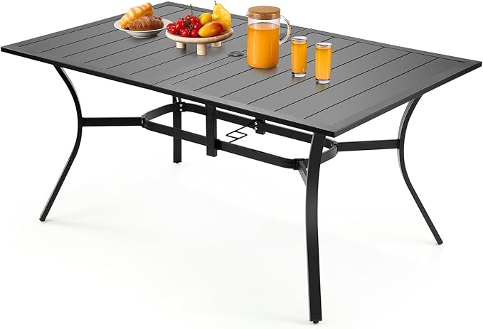 VEVOR Outdoor Patio Dining Table, 59 inch Long Rectangular Metal Steel Slat by VEVOR