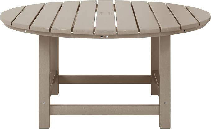 WestinTrends Malibu Low Outdoor HDPE Round Patio Coffee Table, Weathered Wood - Image 3
