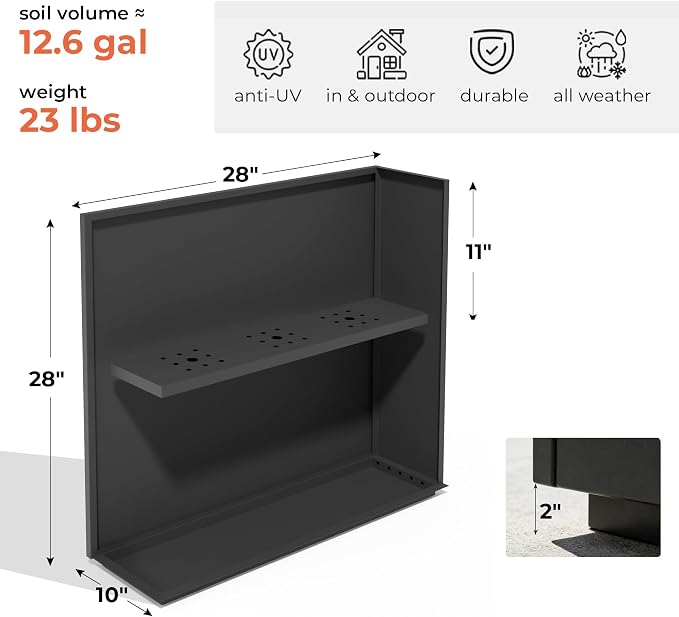 Worth 28" Galvanized Steel Planter Box, Outdoor Rectangular Tall Metal Planter - Image 6