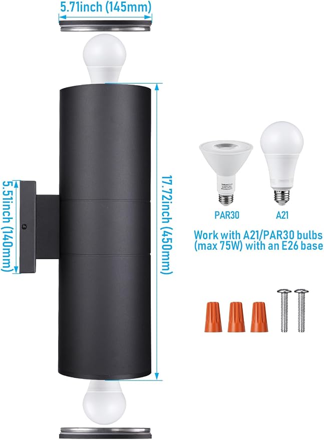 LEONLITE Modern Outdoor Cylinder Wall Lights 18", Porch Light in 2 Lights - Image 6