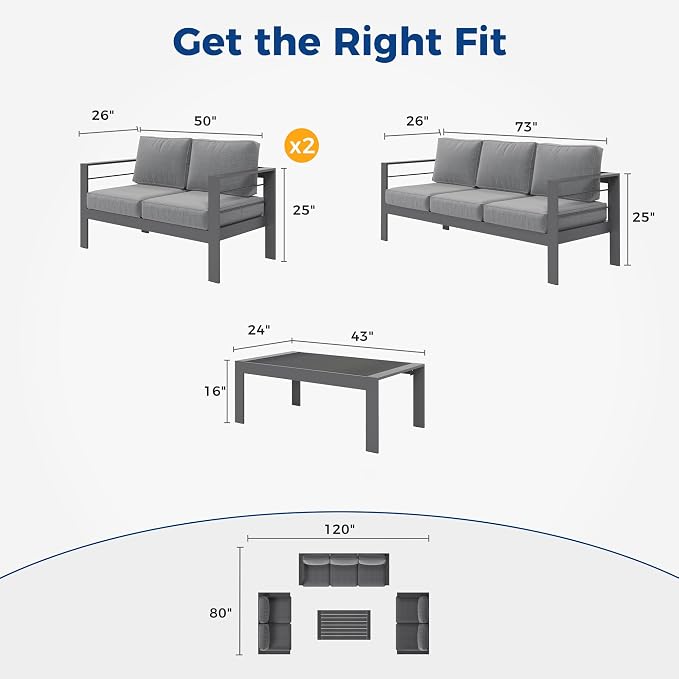 Wisteria Lane Aluminum Outdoor Patio Furniture Set, Modern Patio Conversation - Image 2