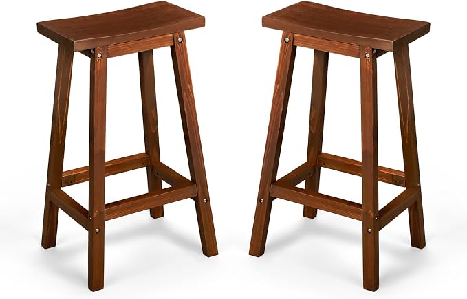 VINGLI Outdoor Bar Stools Set of 2, Solid Cedar Wood Barstools by VINGLI