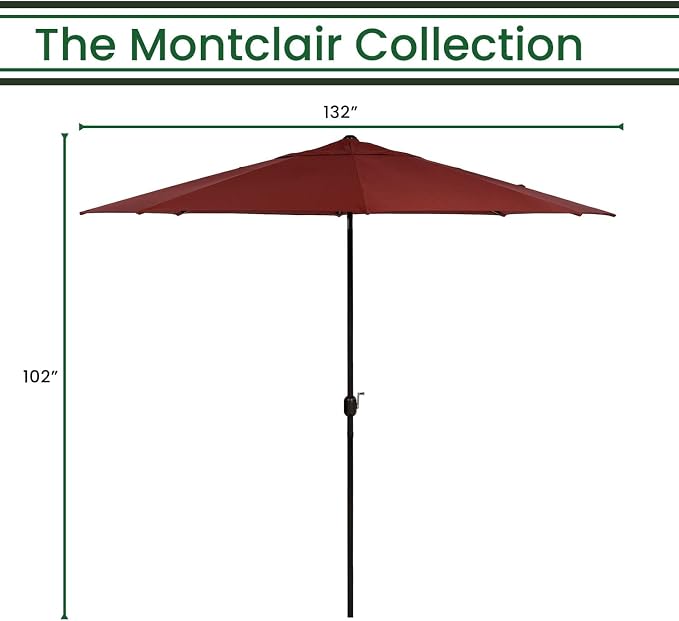 Hanover Montclair 11' Market Outdoor Umbrella, All-Weather, Crank Lever Chili - Image 3