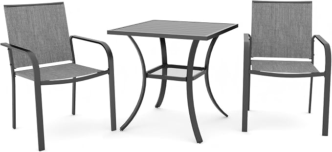 3-Piece Outdoor Dining Set, Small Metal Bistro Table by Anmutig