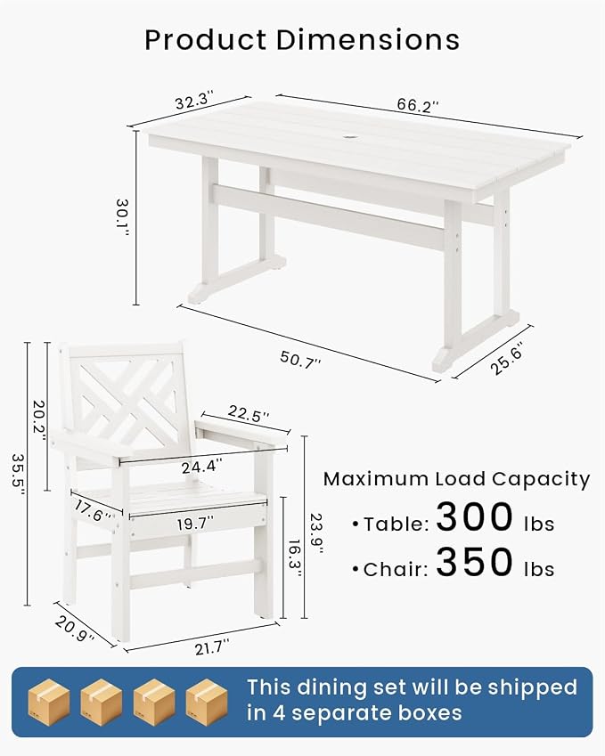 7-Piece Outdoor Dining Set, HDPE All-Weather Patio Table and Chairs Set - Image 2
