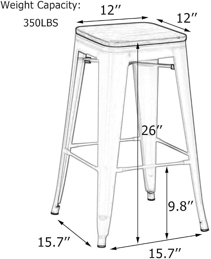 Andeworld Bar Stools Set of 4 Stackable Metal Bar Stools Industrial Counter - Image 2