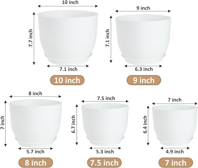 Plant Pots 10/9/8/7.5/7 inch Flower Pots - Image 2