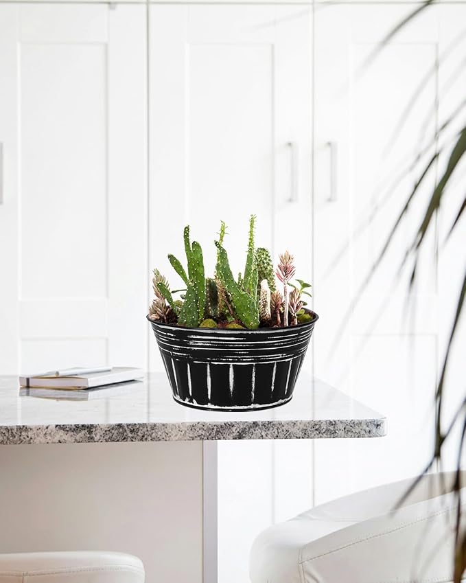 vensovo 10 Inches Black Metal Rustic Plant Pots - Image 4