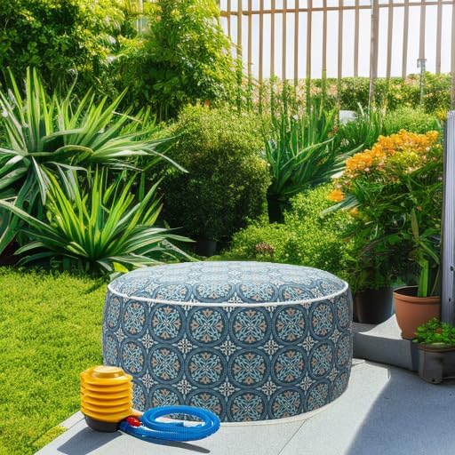 Magpie Fabrics Indoor/Outdoor Inflatable Stool Ottoman Pouf, Water Repellent - Image 2