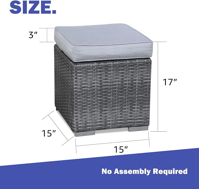 Patiorama 2 Pieces Assembled Outdoor Patio Ottoman, Indoor Outdoor All-Weather - Image 3