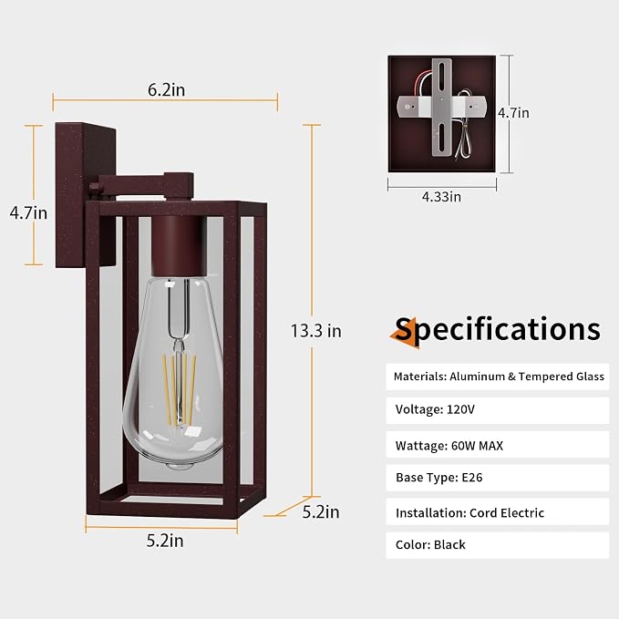 13'' Oil Rubbed Bronze Outdoor Light Fixtures Wall Mount, Large Front Porch - Image 6