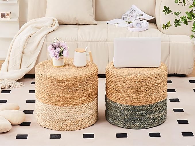 Wimarsbon Pouf Ottomans, Natural Seagrass Foot Stool, Hand Weaving Round - Image 7