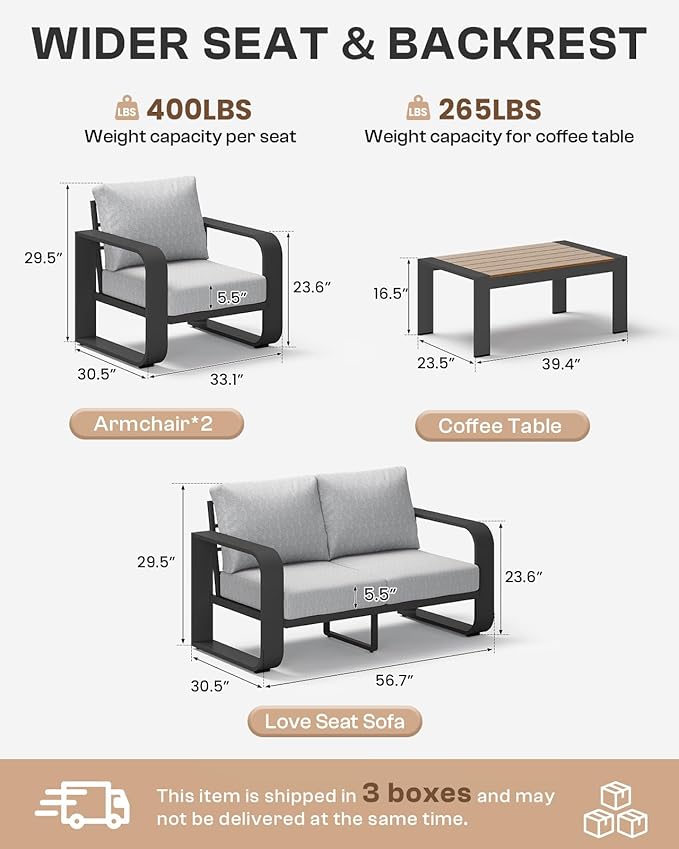 Aluminum Outdoor Patio Furniture Set, 4 Piece Oversized Patio Conversation Sets - Image 9
