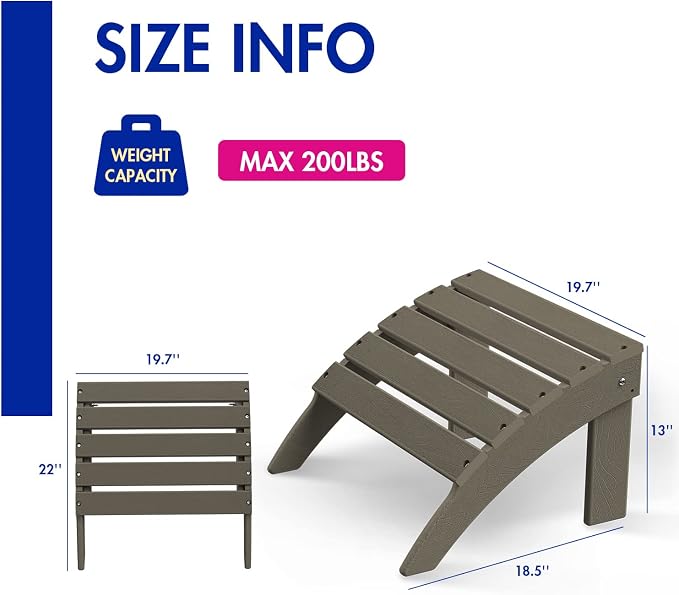 BRIOPAWS Adirondack Ottoman | Folding | HDPE Plastic | Wood Grain Outdoor Foot - Image 2