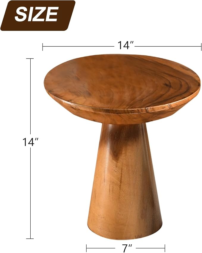Mushroom Side Table, Teak Stool, Natural Plant Stand - Image 2