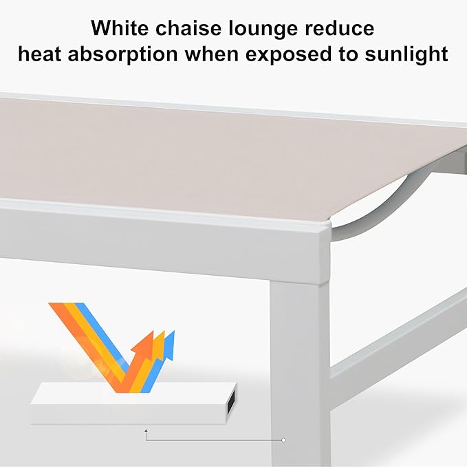PURPLE LEAF Outdoor Lounge Chairs Set of 2 White Aluminum Chaise Lounge Chaisr - Image 5