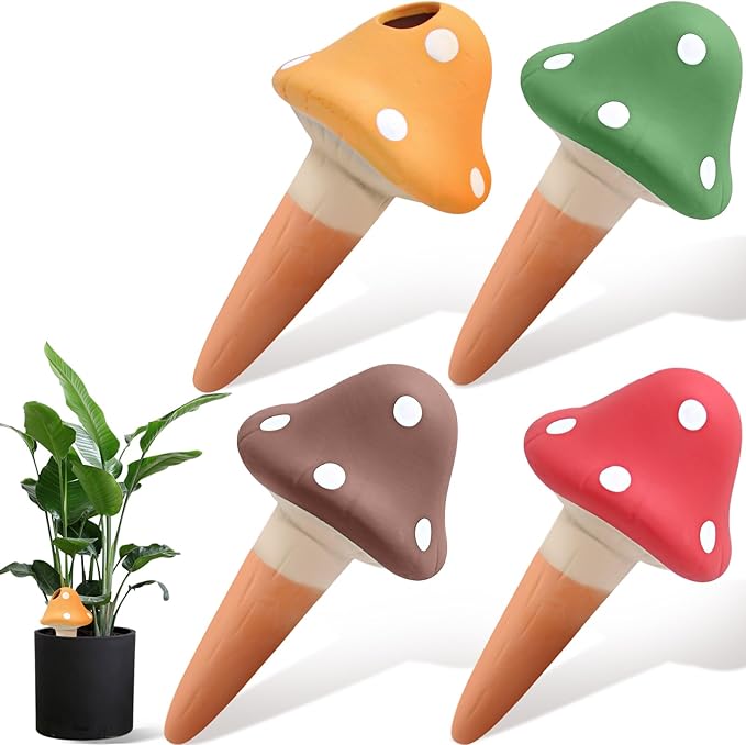 4PCS Terracotta Self Watering Spikes, Mushroom Shaped Self Watering Globes by Unknown