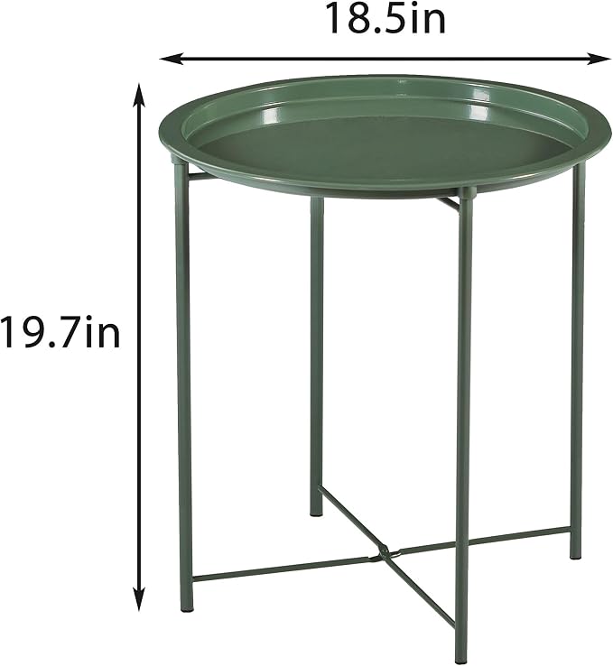 VECELO Side/End Table, Folding Round Metal Anti-Rust and Waterproof Outdoor or - Image 3