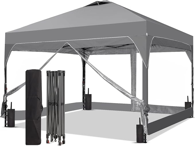 10x10 FT Pop Up Canopy with 4 Clear PVC Sidewalls, Instant 1-Button Push Canopy by Oneofics
