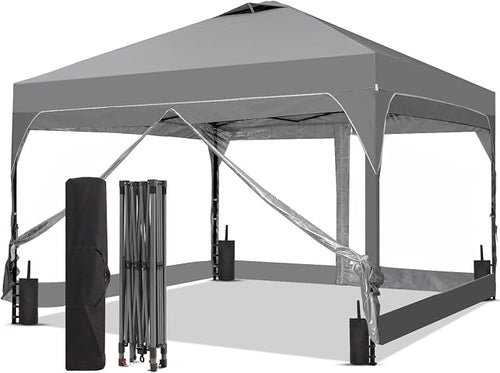 10x10 FT Pop Up Canopy with 4 Clear PVC Sidewalls, Instant 1-Button Push Canopy by Oneofics