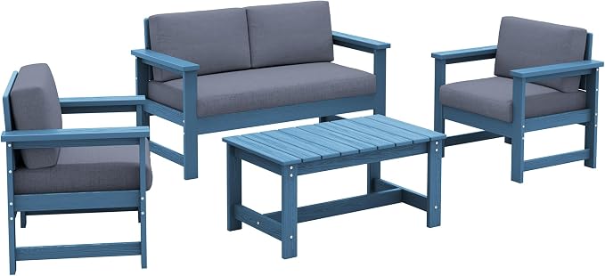 SERWALL 4 Pieces HDPE Outdoor Sofa Set - Image 9