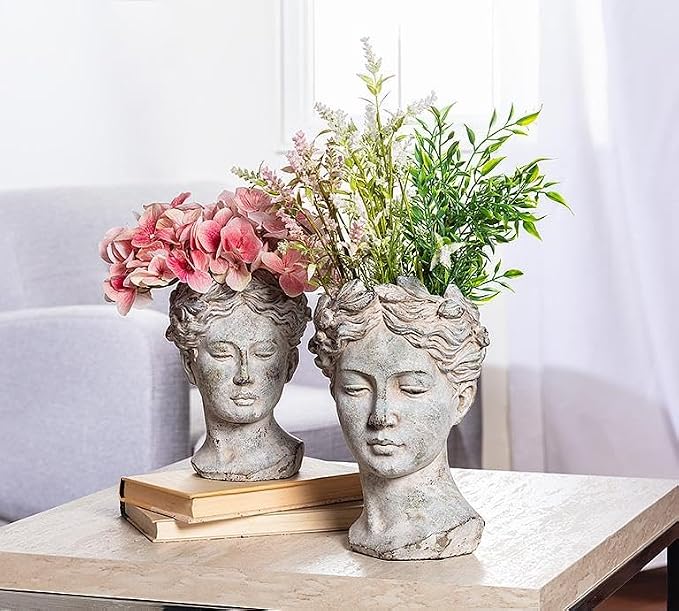 Abbott Collection Goddess Head Planter – Large Cement Indoor and Outdoor - Image 7