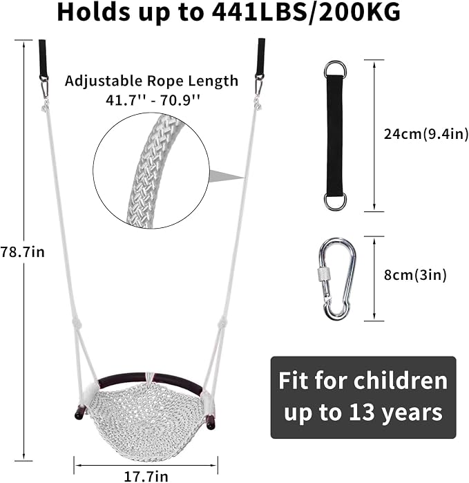 Hi-Na Tree Swing for Kids, Adjustable Toddler Rope Swing Seat - Image 3