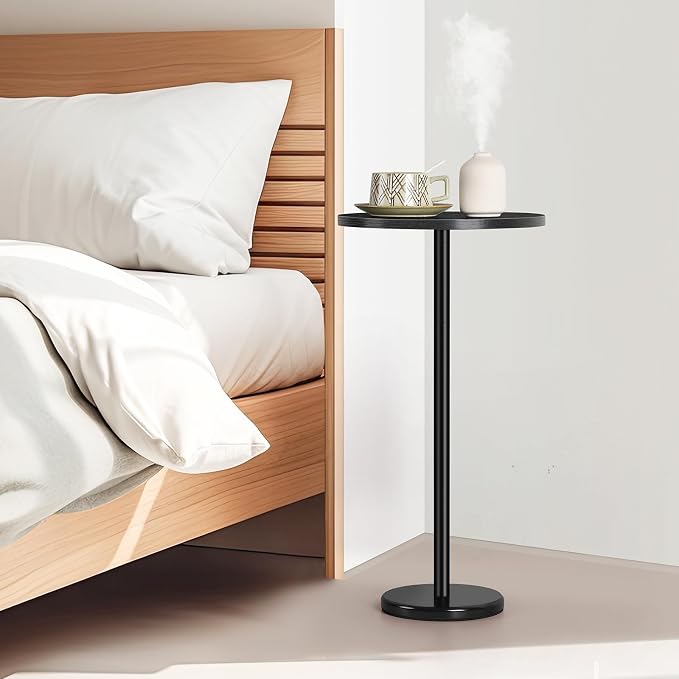 Black Drink Table Small Round Pedestal Side Table - Image 7