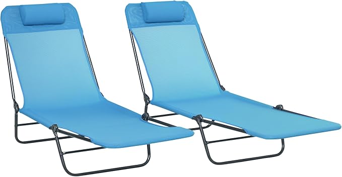 Outsunny 2 Piece Folding Chaise Lounge Chairs, Pool Sun Tanning Chairs by Outsunny