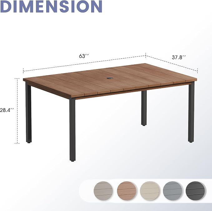 VICLLAX Outdoor Table for 6, Metal Patio Dining Table - Image 2
