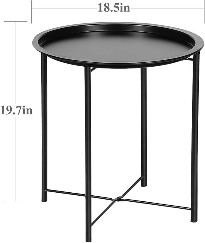 VECELO Side/End Table, Folding Round Metal Anti-Rust and Waterproof Outdoor or - Image 3
