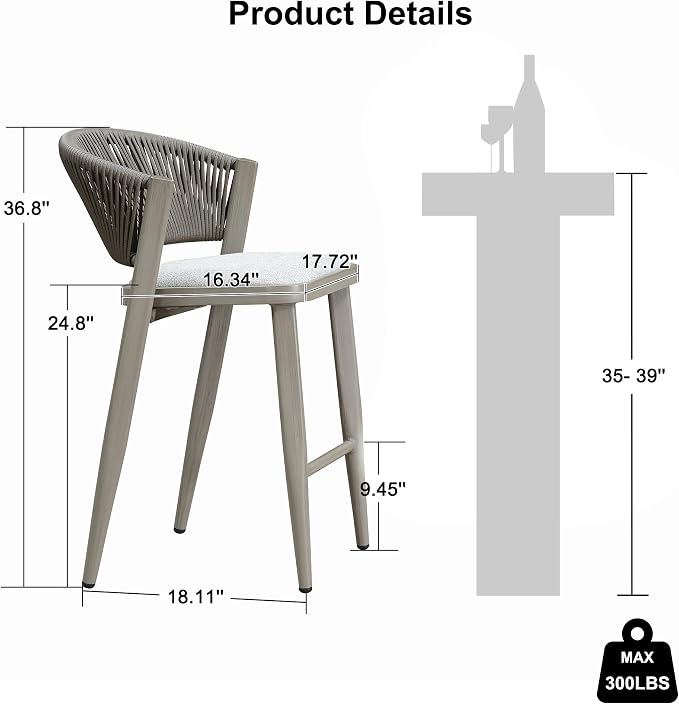 PURPLE LEAF Counter Height Bar Stool Set of 2 Outdoor Counter Stool - Image 3