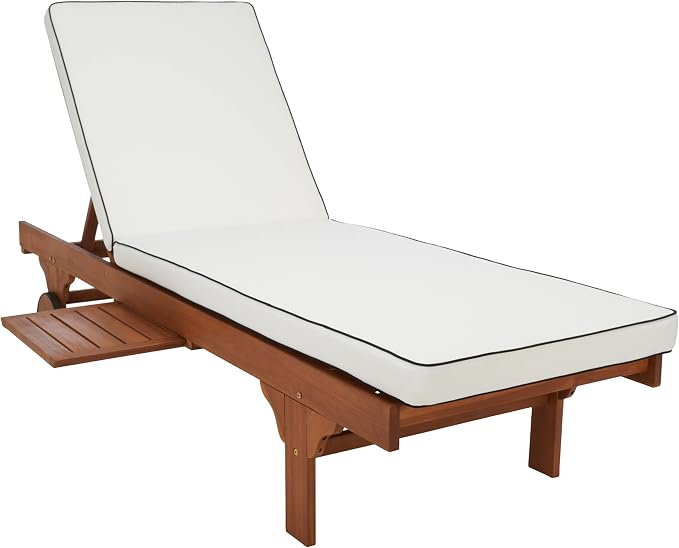 SAFAVIEH Outdoor Collection Newport Natural/Beige Cushion Black Piping Chaise - Image 4