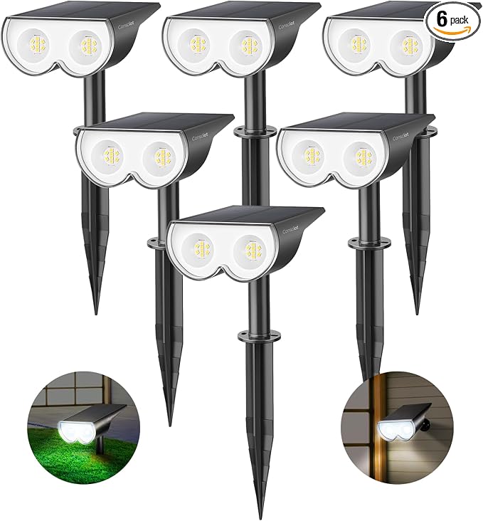 Consciot Solar Spot Lights Outdoor, 16 LEDs IP67 Waterproof Auto On/Off by Consciot