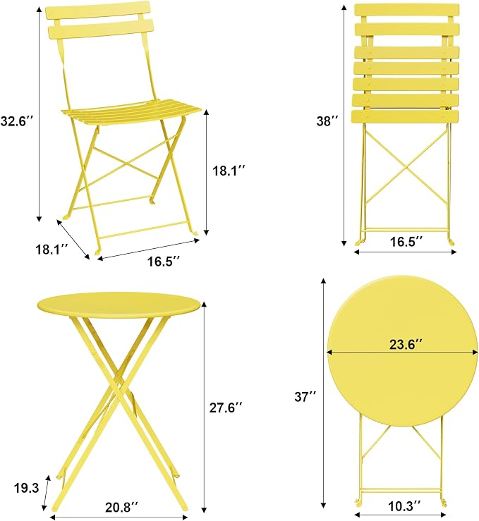 GarveeLife 3-Piece Folding Bistro Set, Foldable Patio Furniture Set - Image 9