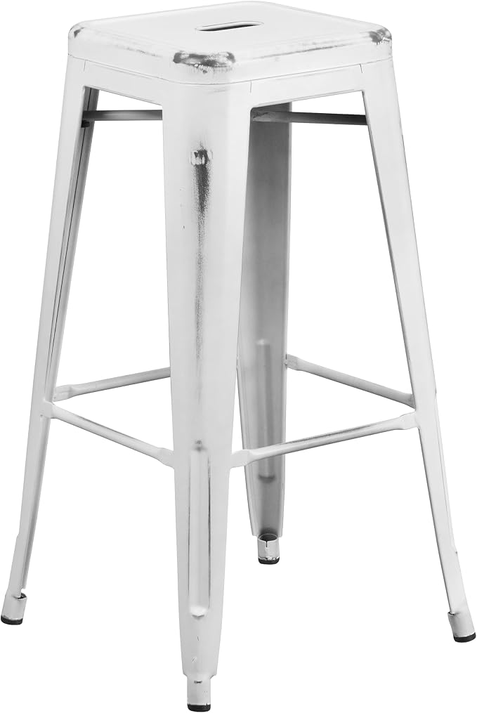 Flash Furniture Kai Commercial Grade 4 Pack 30" High Backless Distressed White - Image 8