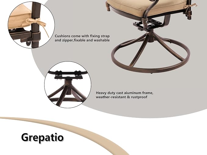 Grepatio 5 Piece Outdoor Dining Set Cast Aluminum Patio Table and Chairs - Image 6